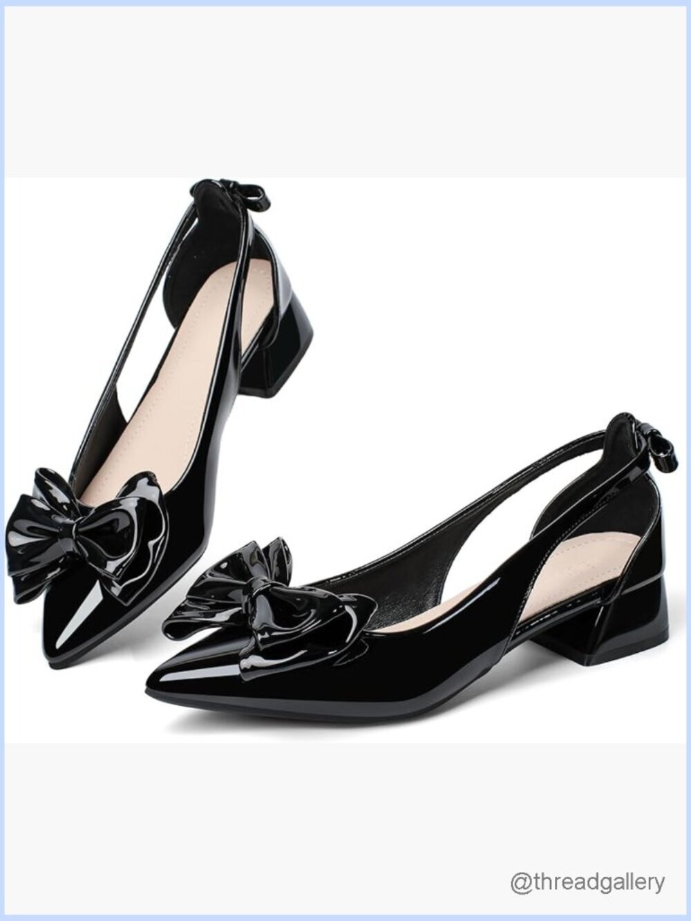Low Block Heel Square Toe Pumps with Bow - Slingback Heels